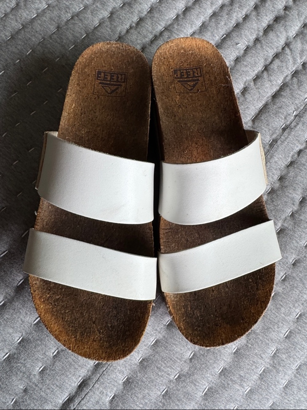 Reef White Double-Strap Cork Footbed Slides